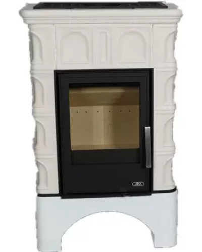 Печь-камин BRITANIA KPI, белый цоколь - вставка КОМБО, с допуском воздуха извне - ABX