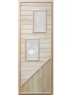 Дверь для бани с двумя прямоугольными вставками с сюжетом 1850х750 - DoorWood