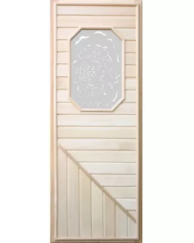 Дверь для бани и сауны с восьмиугольной стеклянной вставкой