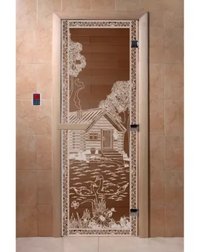 Дверь для бани и сауны "Банька в лесу бронза"