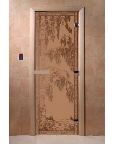 Дверь для бани и сауны "Березка бронза матовая"