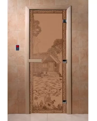 Дверь для бани и сауны "Банька в лесу бронза матовая"