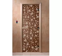Дверь для бани "Цветы и бабочки бронза" Ольха - DoorWood