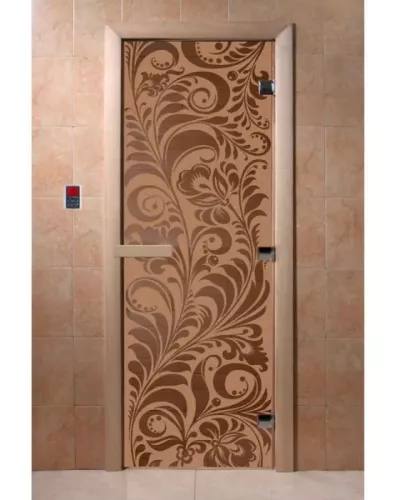 Дверь для бани и сауны "Хохлома бронза матовая"