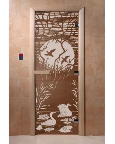 Дверь для бани и сауны "Лебединое озеро бронза"