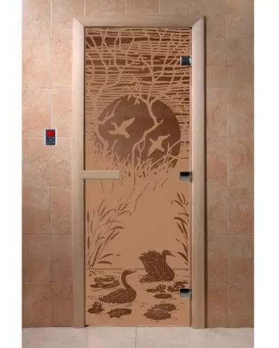 Дверь для бани и сауны "Лебединое озеро бронза матовая"