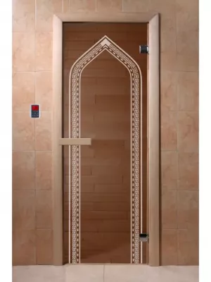 Дверь для бани и сауны "Арка бронза" 1900х700, 6мм, 2 петли Ольха - DoorWood