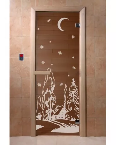 Дверь для бани и сауны "Зима бронза" 1900*700, 6мм, 2 петли