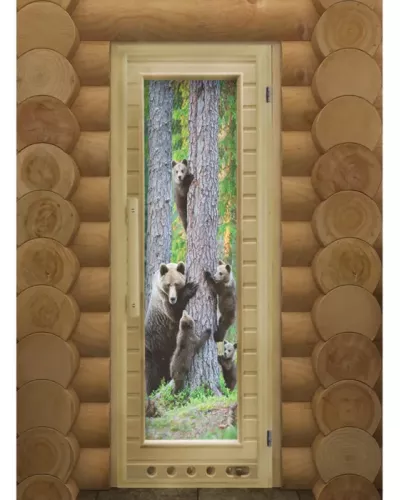 Дверь для бани "Элит люкс Мишки" с фотопечатью