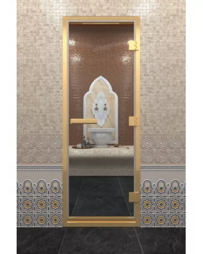Дверь для бани "Хамам в золотом профиле"