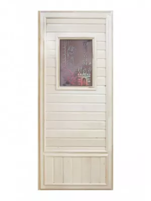 Дверь для бани "Вагонка со стеклом" Девушка в баньке (1850х750) - DoorWood