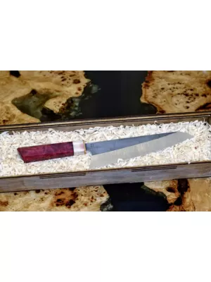 Нож ручной работы gyuto y82 / сталь d2 / карельская береза / красный