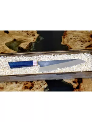 Нож ручной работы gyuto y82 / сталь d2 / карельская береза / синий