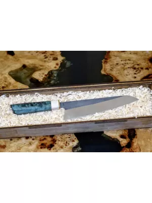 Нож ручной работы gyuto y82 / сталь d2 / карельская береза / зелёный