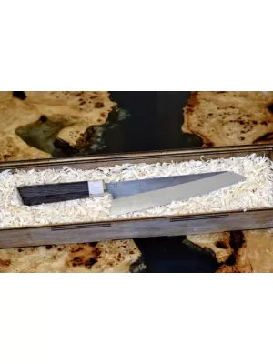 Нож ручной работы gyuto y82 / сталь d2 / карельская береза / цвет: мореный дуб