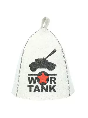 Шапка банная с принтом War tank, войлок белый (Б40268)