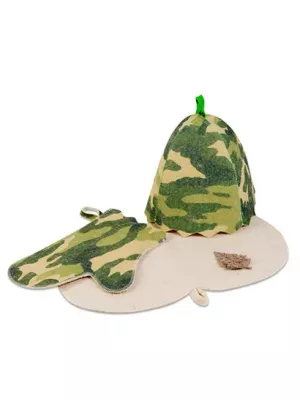 Набор для бани Камуфляж(шапка, рукавица, коврик) (Б32307)