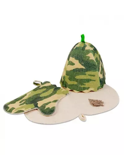 Набор для баниКамуфляж(шапка, рукавица, коврик) (Б32307)