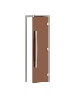 Комплект двери с 'бронзовым' стеклом SAWO 741-3SGA-R-1 (осина, без порога, правая, изогнутая ручка)