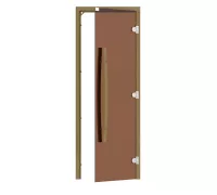 Комплект двери с 'бронзовым' стеклом SAWO 741-3SGD-R-1 (кедр, без порога, правая, изогнутая ручка)