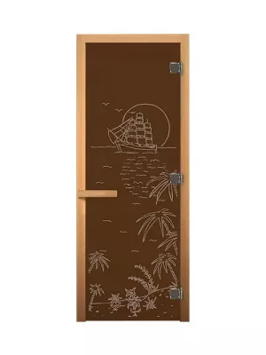 Дверь для бани и сауны Бронза "ЛАГУНА" 1900х700мм (8мм, 3 петли 716 CR) (Магнит) (ОСИНА)