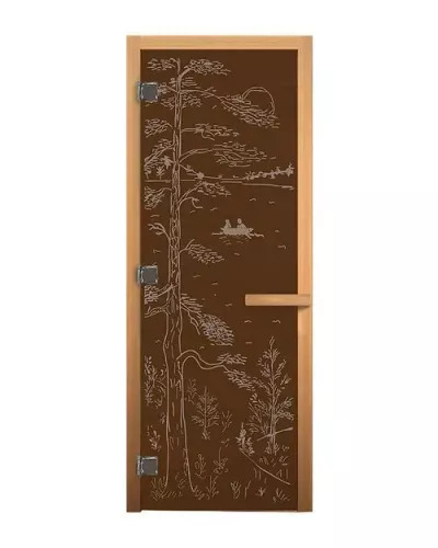 Дверь для бани и сауны Бронза "ТАЙГА" 1900х700мм (8мм, 3 петли 716 СR) (Магнит) (ОСИНА)